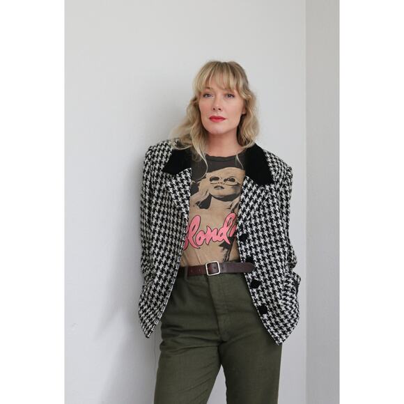 2000's Vintage Lane Bryant Houndstooth & Velvet Boxy Blazer  ~ Women's LG XL 18 - Picture 5 of 8